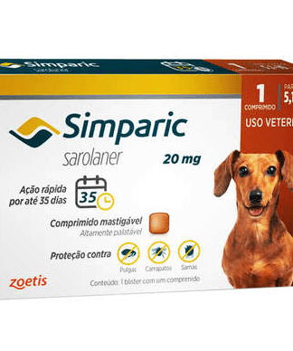 Antipulgas Zoetis Simparic 20 mg para Cães 5,1 a 10 Kg